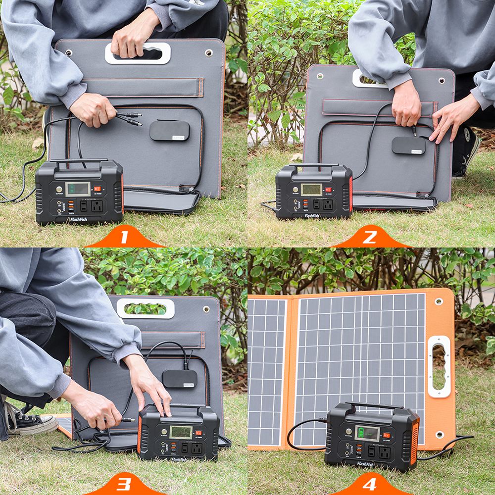 Flashfish TSP18V 60W Foldable Solar Panel, Portable Solar Charger with DC Outputs, 2 USB Outputs