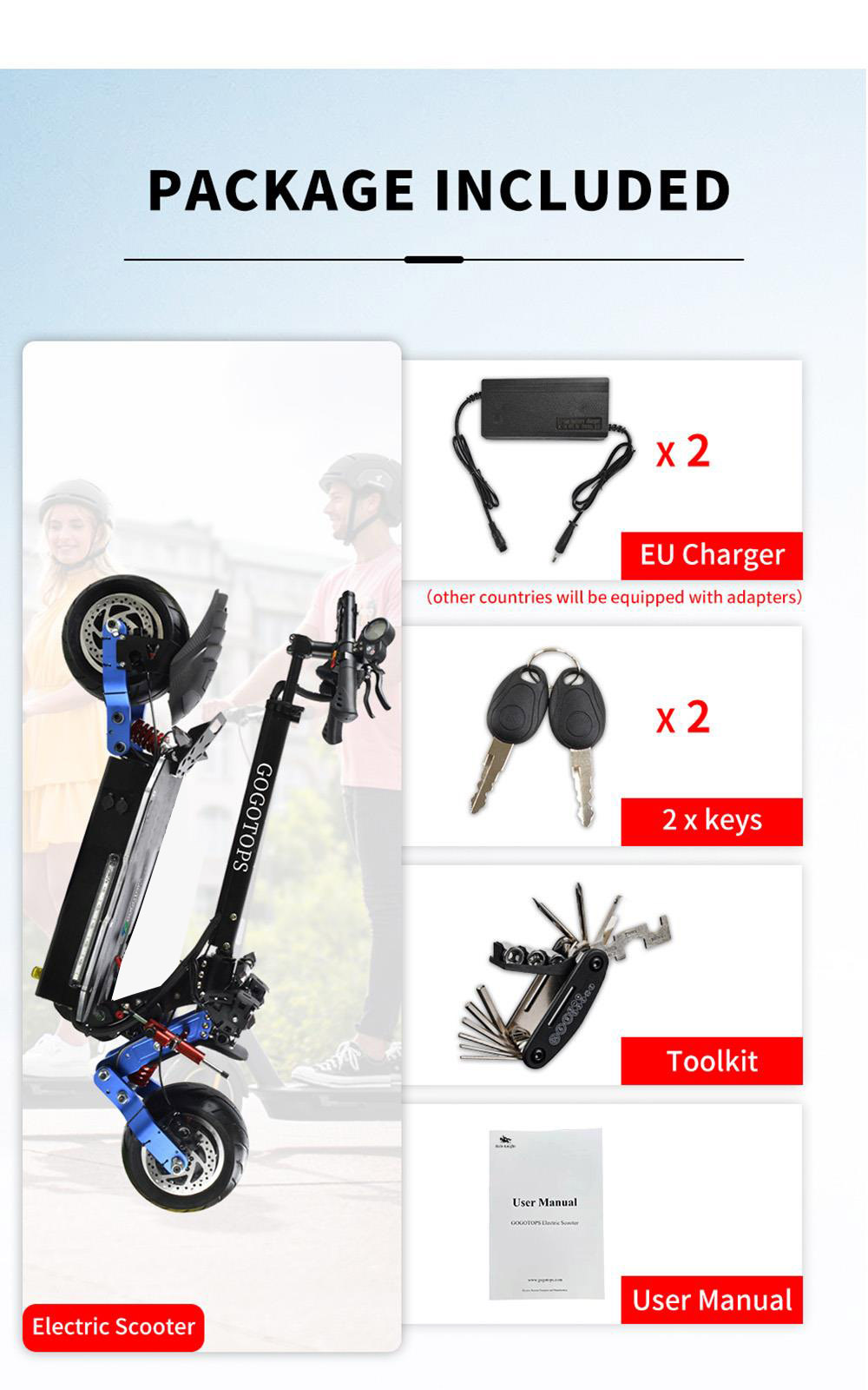 GOGOTOPS GS8 Electric Scooter 3000W*2 Dual Motors, 38.4Ah Battery for 80km Range, 10'' Pneumatic Road Tire, Without Seat