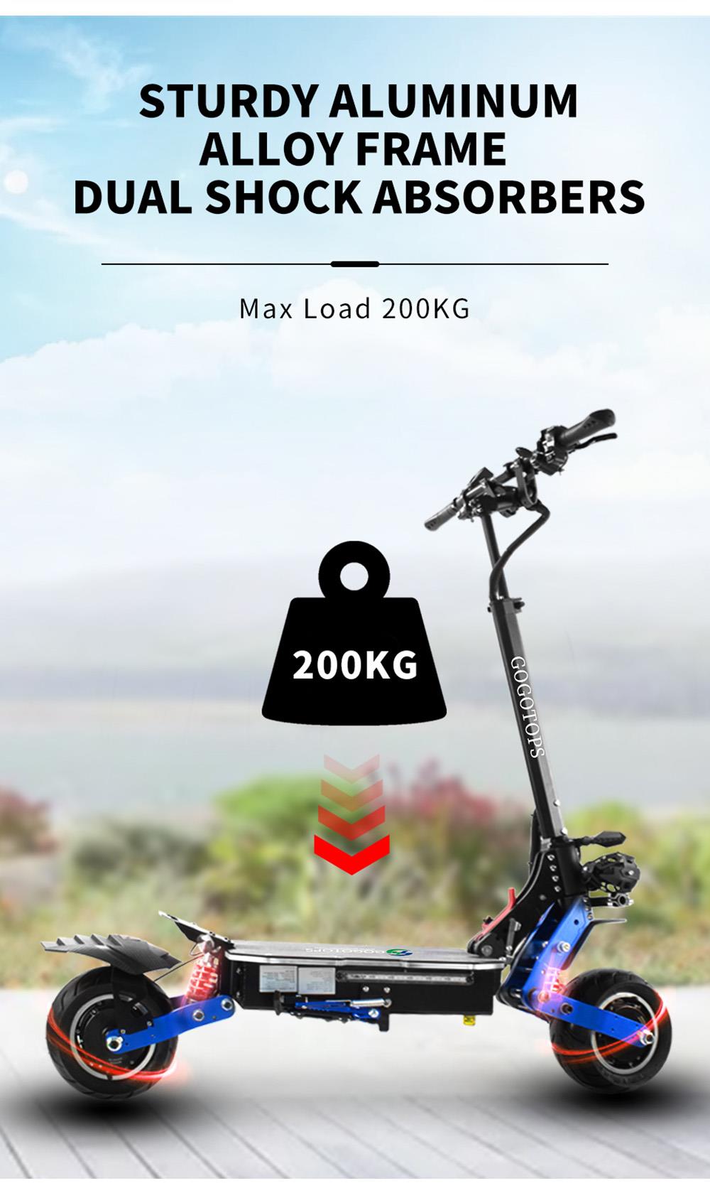 GOGOTOPS GS8 Electric Scooter 3000W*2 Dual Motors, 38.4Ah Battery for 80km Range, 10'' Pneumatic Road Tire, Without Seat