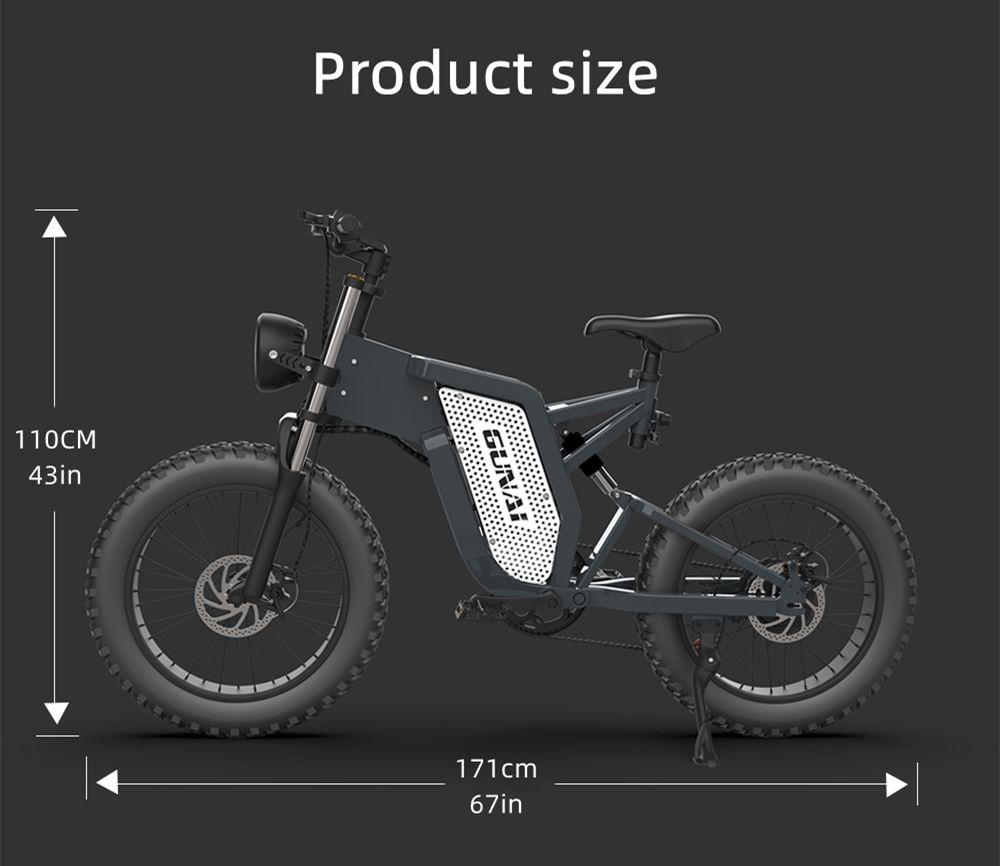 GUNAI MX25 48V 25Ah 2000W 20X4.0 inch Electric Bicycle Oil Brakes 50-60KM Mileage 200KG Payload EBike Black