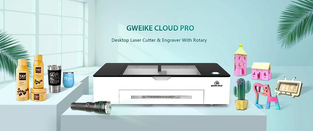 Gweike Cloud Pro Graveur laser de bureau 50 W avec rouleau rotatif, articles de cylindre de gravure, mise au point automatique, vitesse de 600 mm/s, précision de 0,025 mm, contrôle Wi-Fi, caméra panoramique, 510 mm x 300 mm