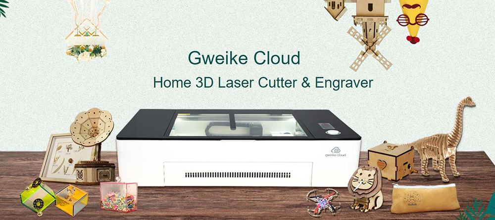 Gweikecloud 50W Stolný laserový gravírovací stroj, 0.02mm presnosť polohovania, ovládanie Wi-Fi, podpora kamery, 510mmx300mm