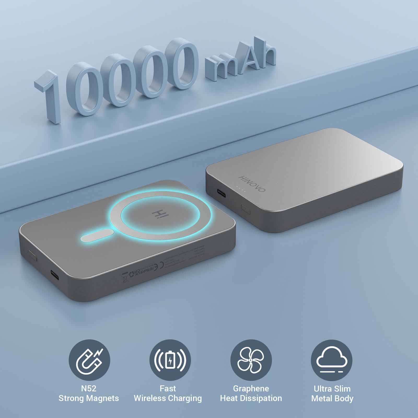 HINOVO MB1-10000 10000mAh Magnetic Wireless Power Bank