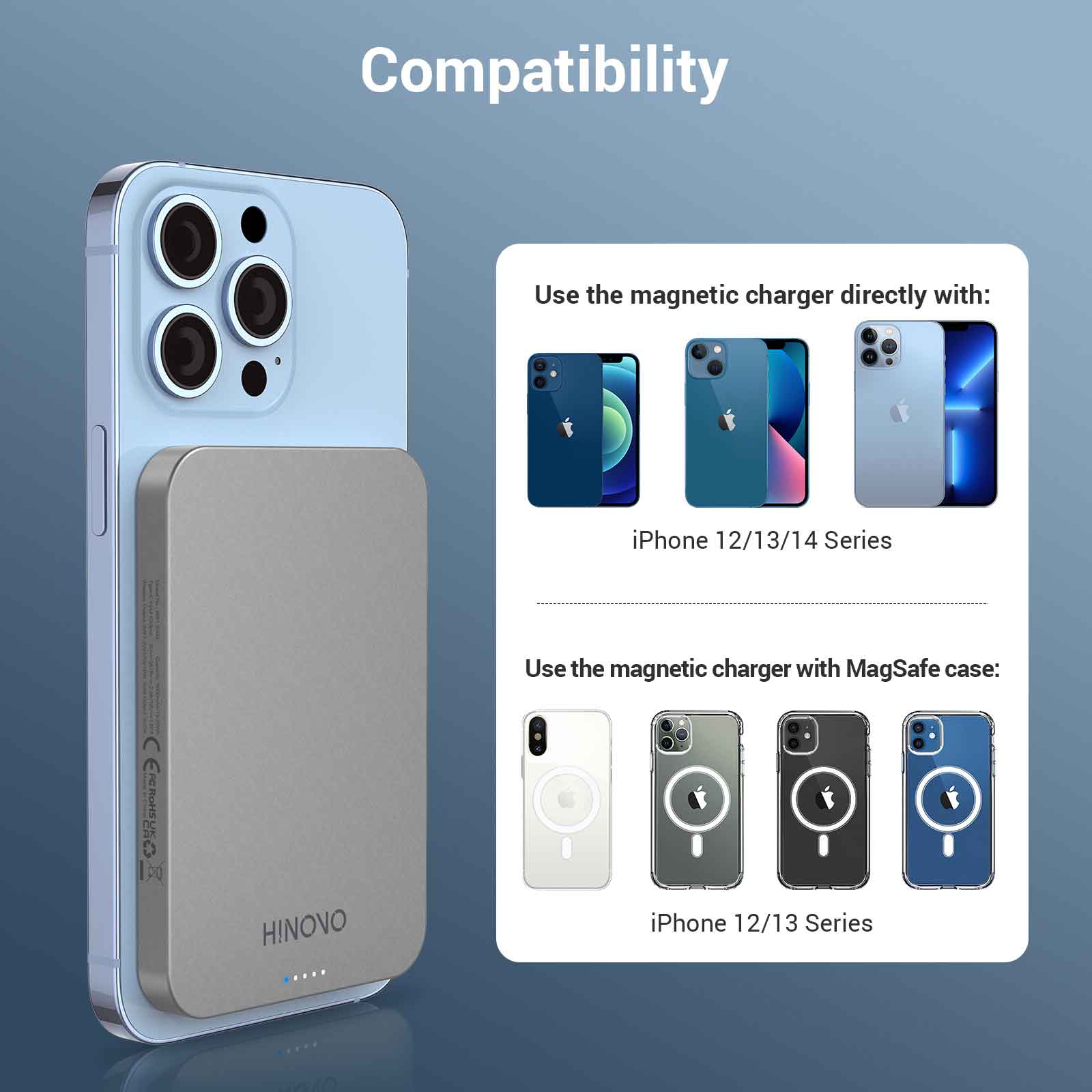 HINOVO MB1-10000 10000mAh Magnetic Wireless Power Bank