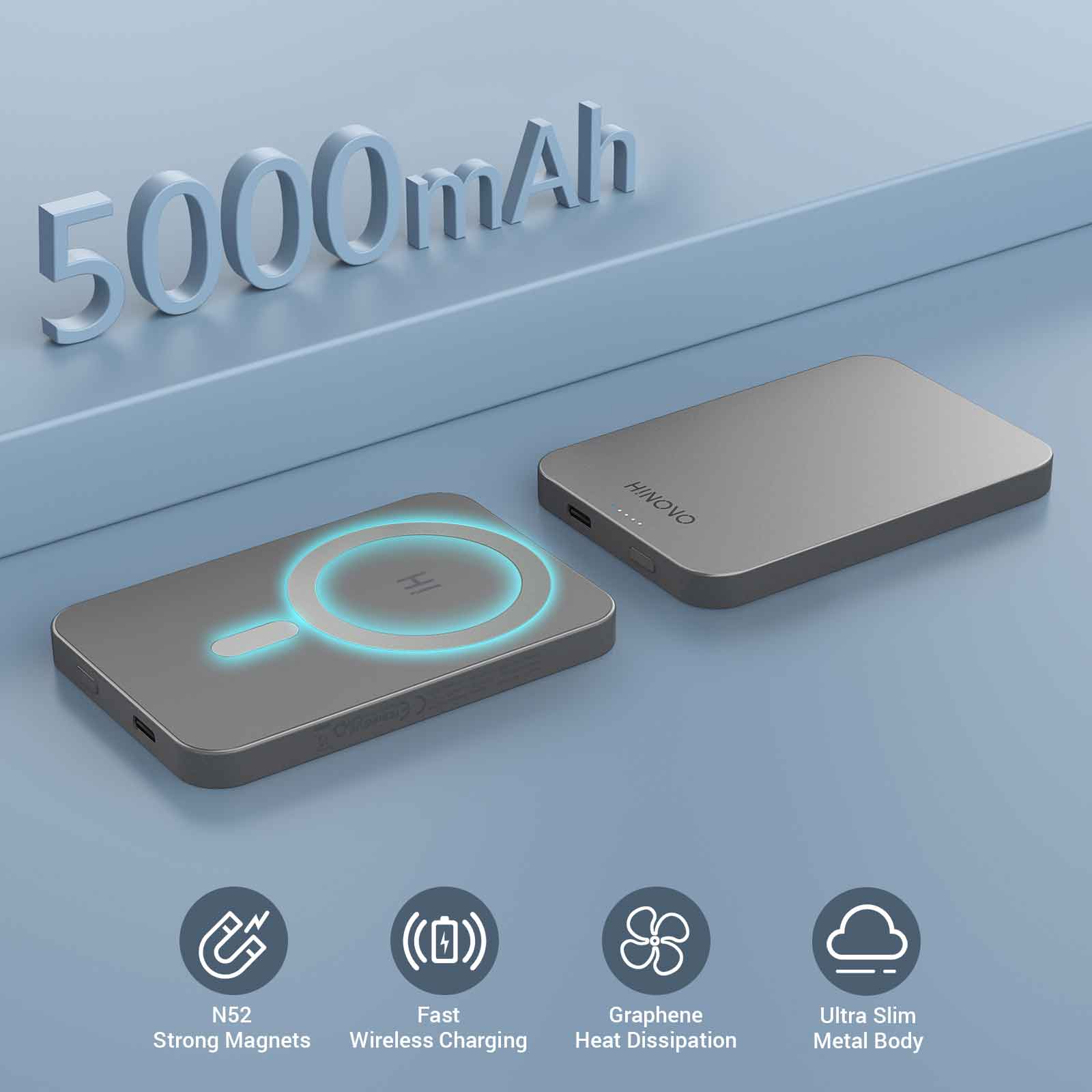 HINOVO MB1-5000 5000mAh Magnetic Wireless Power Bank