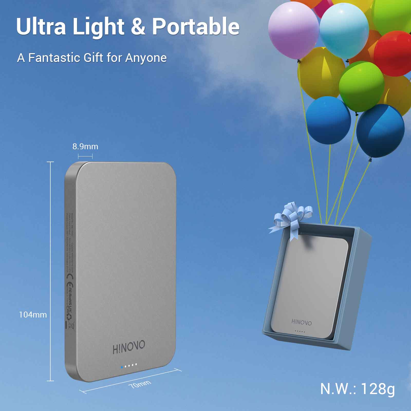 HINOVO MB1-5000 5000mAh Magnetic Wireless Power Bank