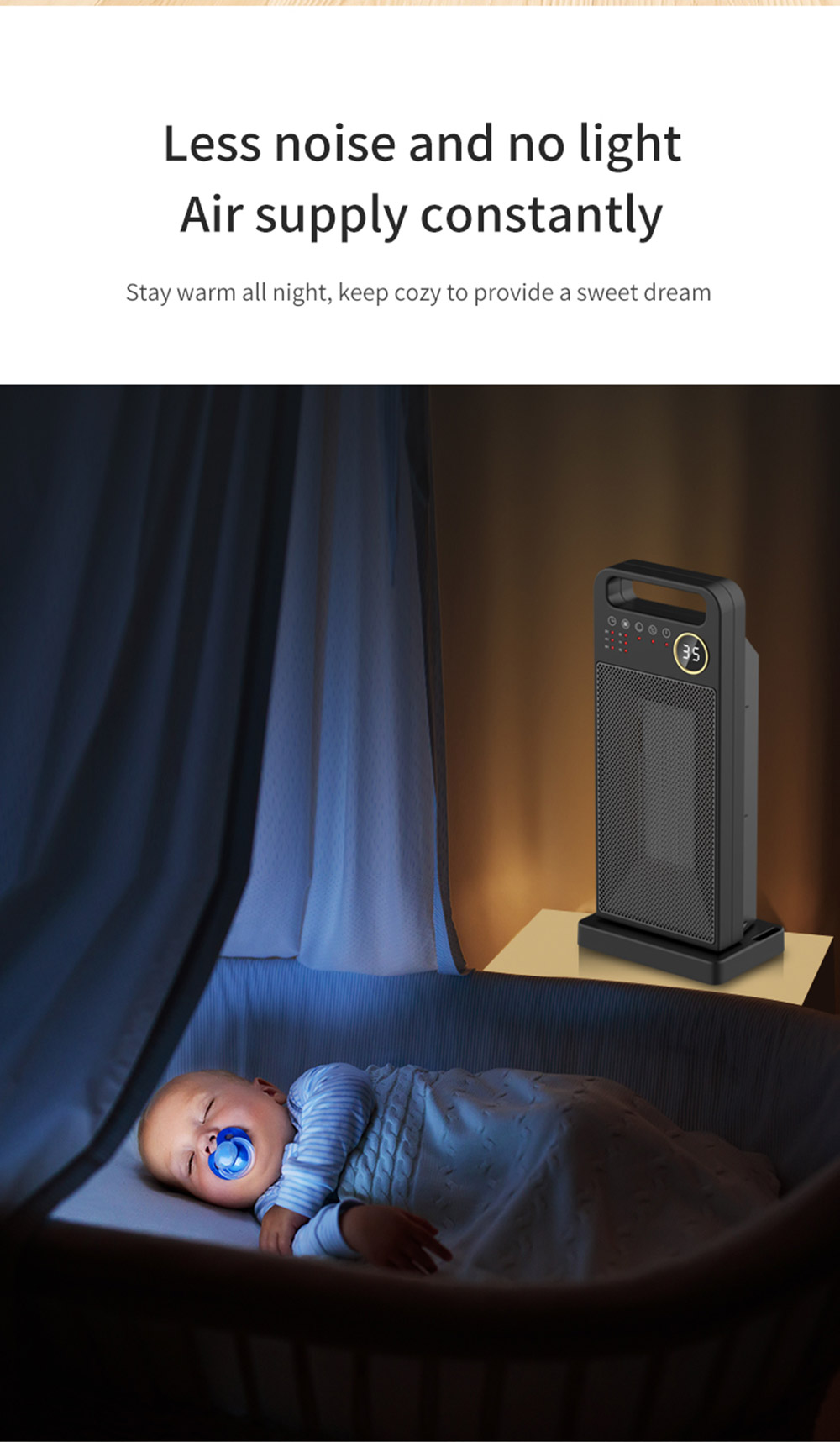 HQ-YND-2000D 2000W Desktop Vertical Electric Heater, PTC Ceramic Space Heater, 60 Degree Rotating, Remote Control - EU Plug