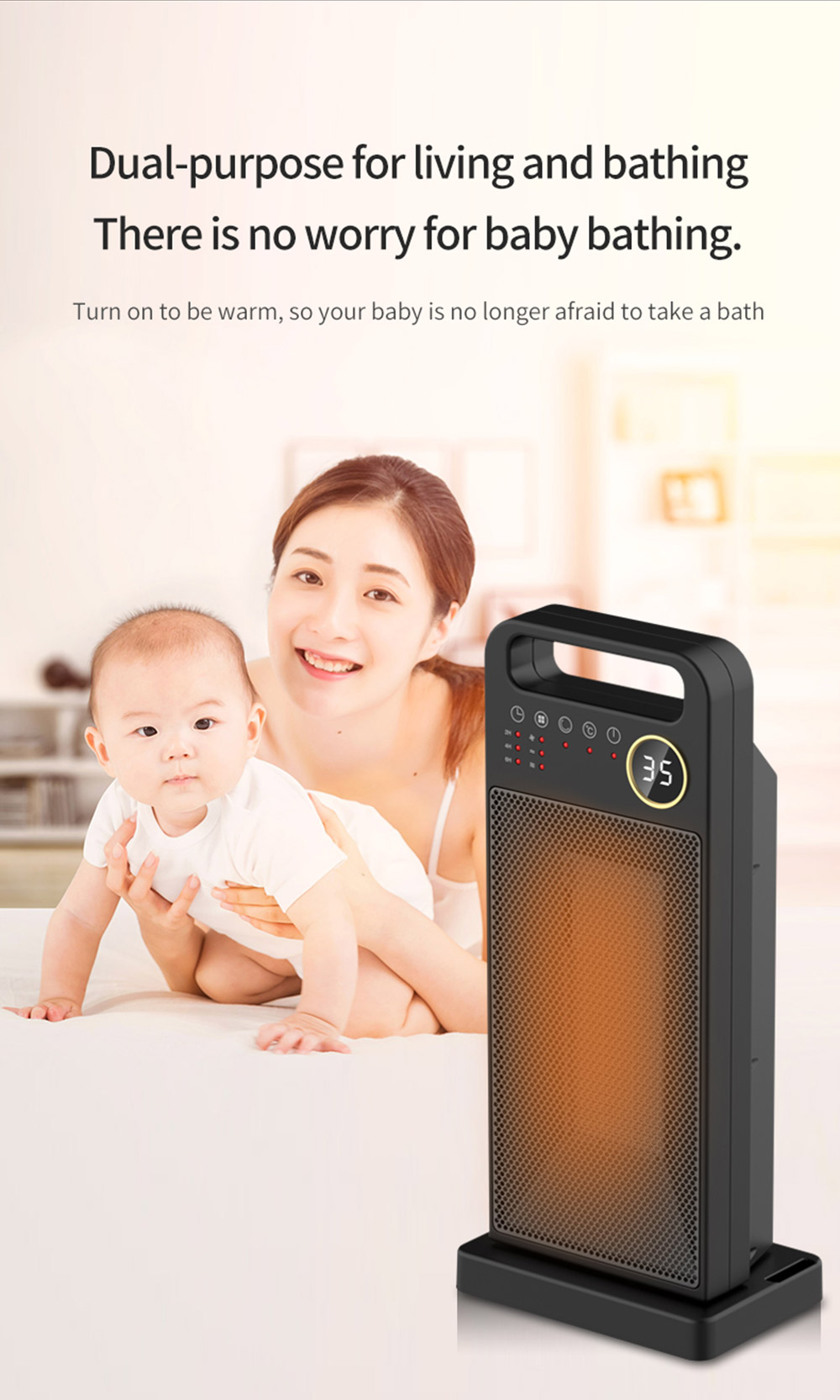 HQ-YND-2000D 2000W Desktop Vertical Electric Heater, PTC Ceramic Space Heater, 60 Degree Rotating, Remote Control - EU Plug