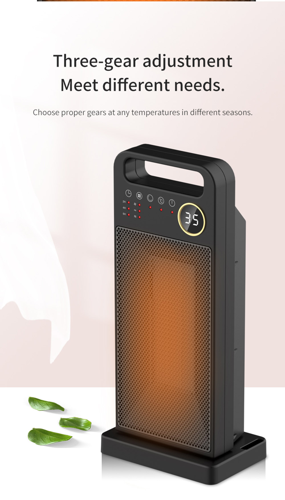 HQ-YND-2000D 2000W Desktop Vertical Electric Heater, PTC Ceramic Space Heater, 60 Degree Rotating, Remote Control - EU Plug