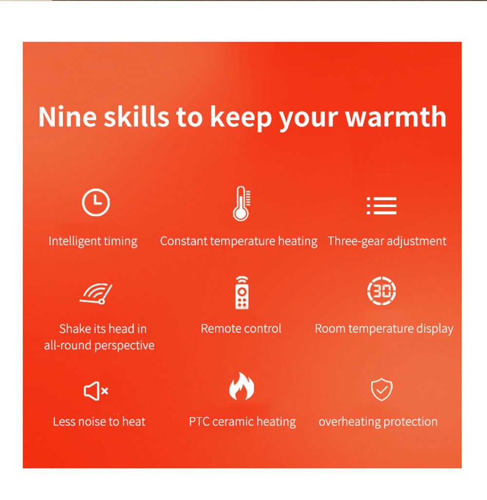 HQ-YND-2000D 2000W Desktop Vertical Electric Heater, PTC Ceramic Space Heater, 60 Degree Rotating, Remote Control - UK Plug