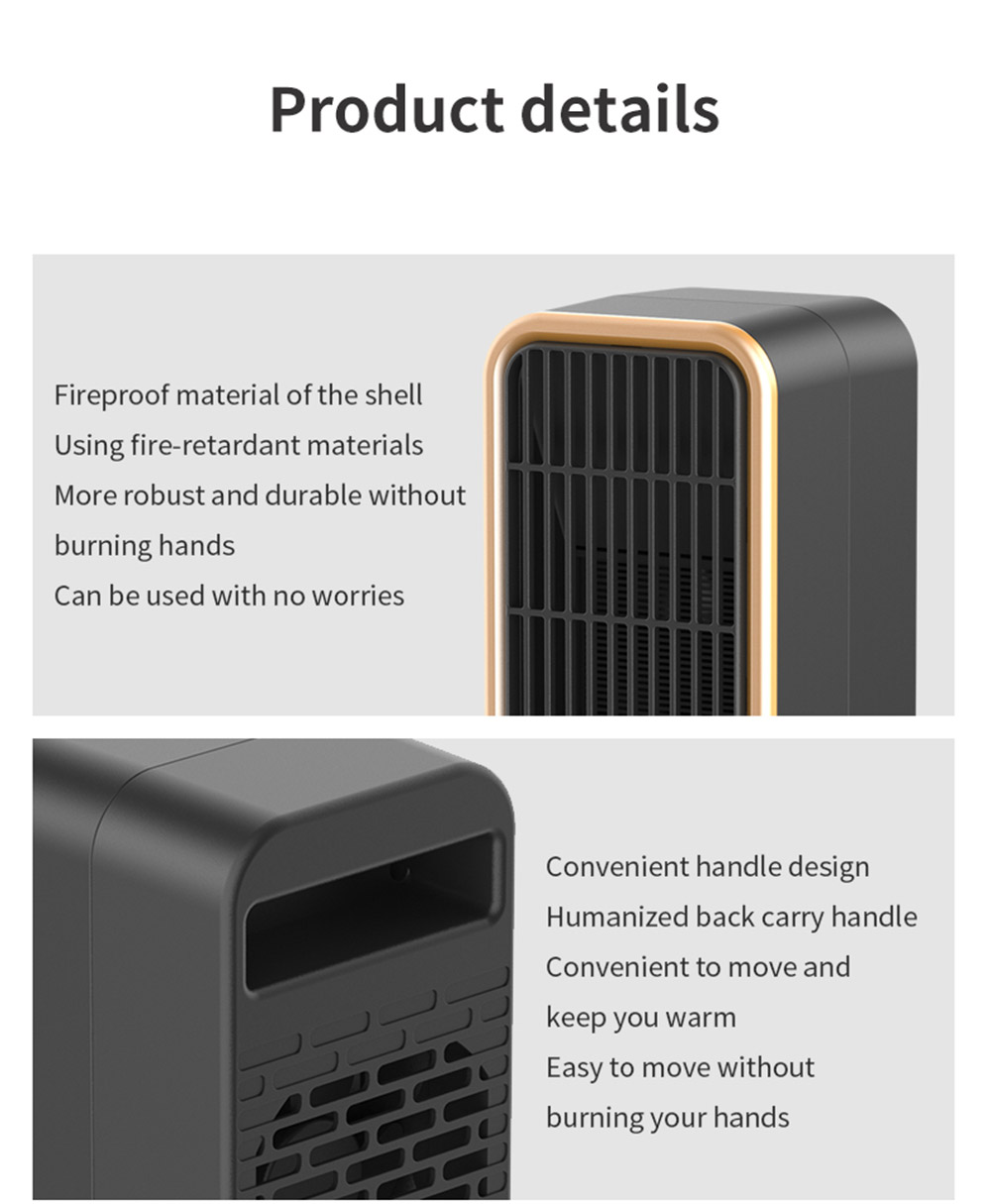 HQ-YND-500D 500W Vertical Household Electric Heater, PTC Ceramic Flame Retardant Portable Space Heater - EU Plug