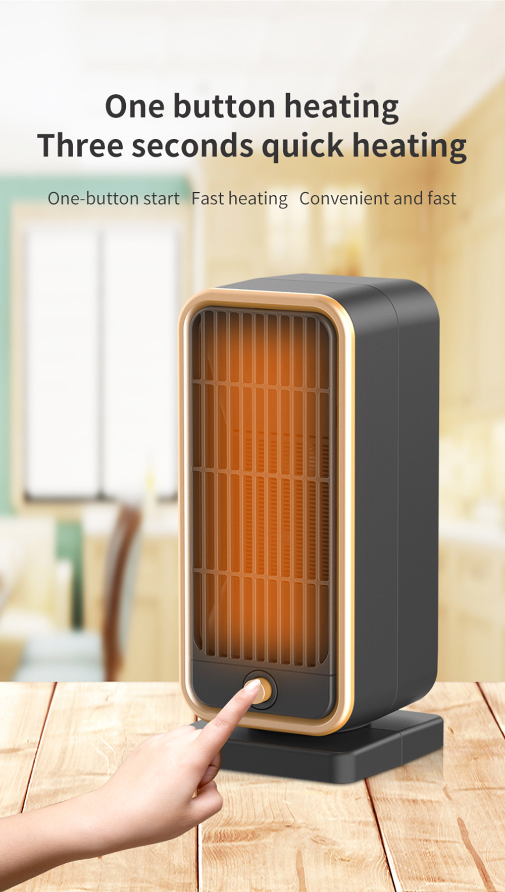 HQ-YND-500D 500W Vertical Household Electric Heater, PTC Ceramic Flame Retardant Portable Space Heater - UK Plug