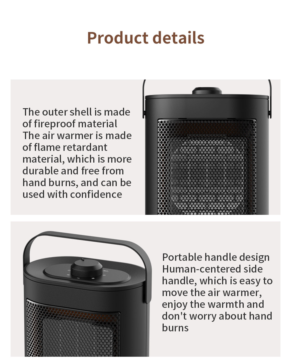 HQ-YND-900D 1500W Portable Vertical Mini Electric Heater, PTC Ceramic Flame Retardant Space Heater, 3-Gear Adjustment - UK Plug