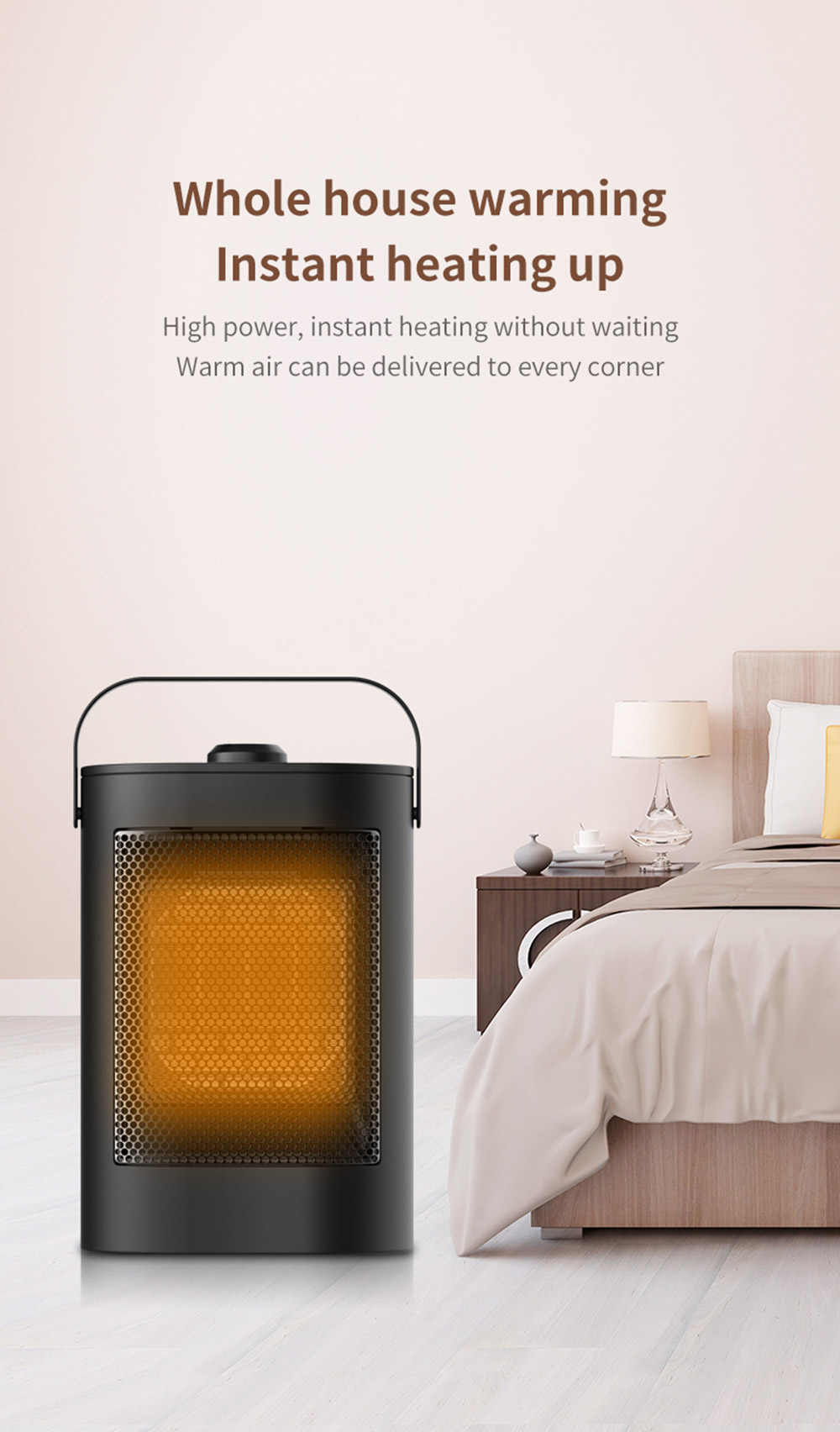 HQ-YND-900D 1500W Portable Vertical Mini Electric Heater, PTC Ceramic Flame Retardant Space Heater, 3-Gear Adjustment - UK Plug