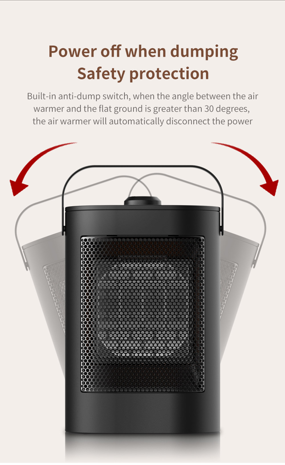 HQ-YND-900D 1500W Portable Vertical Mini Electric Heater, PTC Ceramic Flame Retardant Space Heater, 3-Gear Adjustment - UK Plug