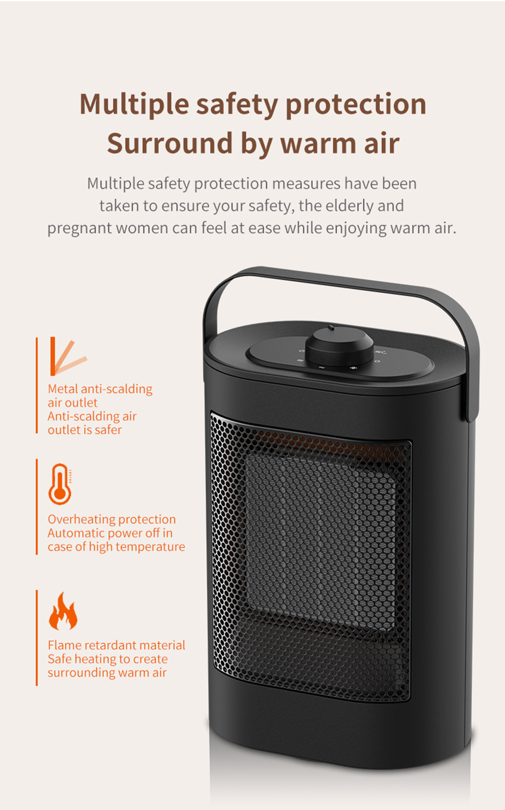 HQ-YND-900D 1500W Portable Vertical Mini Electric Heater, PTC Ceramic Flame Retardant Space Heater, 3-Gear Adjustment - US Plug