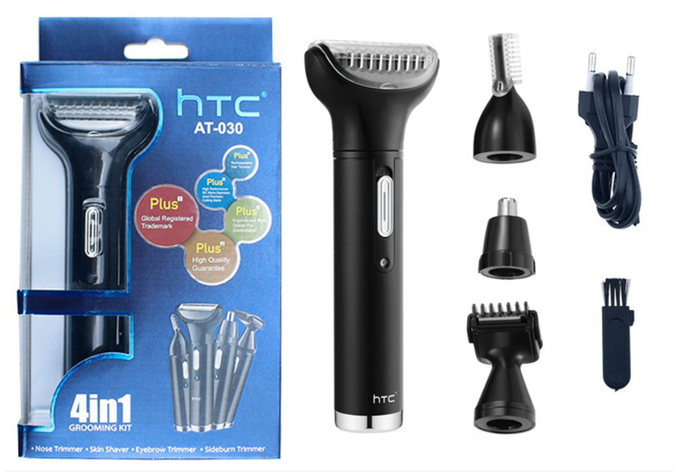 HTC AT-030 4 In 1 Women Men Rechargeable Trimmer Kit, Electric Nose Eyebrow Sideburn Trimmer Hair Removal Body Groomer