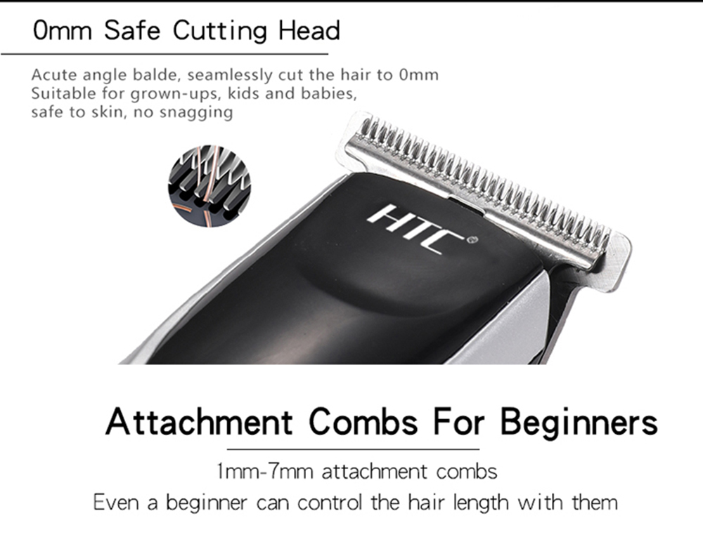HTC AT-538 Household Electric Hair Clipper with 4 Limit Combs, Professional Rechargeable Hair Trimmer, 45min Run Time