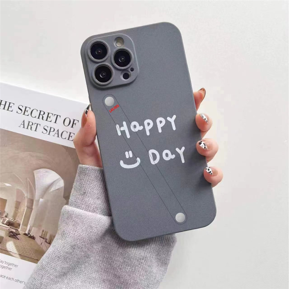 Happy Day English Finger Strap Phone Protective Shell for iPhone 13 Pro MAX -  Grey