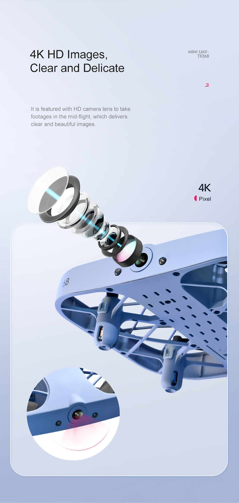 JJRC H107 4K HD Camera WiFi FPV Mini RC Drone Dual Speed Headless Altitude Hold Mode Blue - 2 Batteries