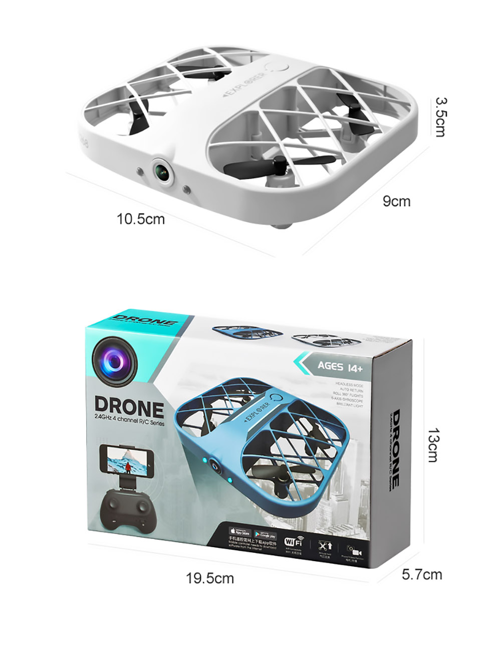 JJRC H107 6K HD Camera WiFi FPV Mini RC Drone Dual Speed Headless Altitude Hold Mode Blue - 3 Batteries 24 JJRC H107 6K HD Camera WiFi FPV Mini RC Drone Dual Speed Headless Altitude Hold Mode Blue - 3 Batteries