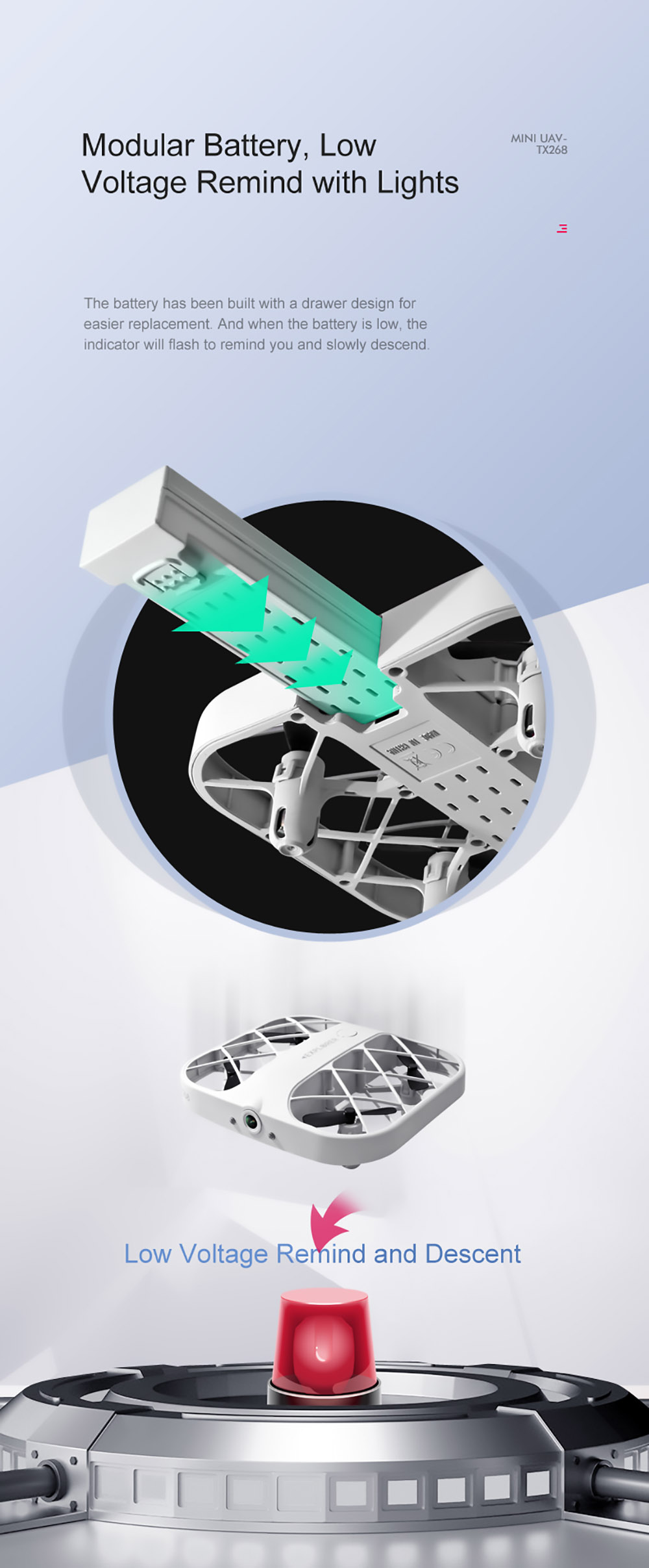 JJRC H107 Mini RC Drone Dual Speed Headless Altitude Hold Mode White without Camera Blue - 3 Batteries