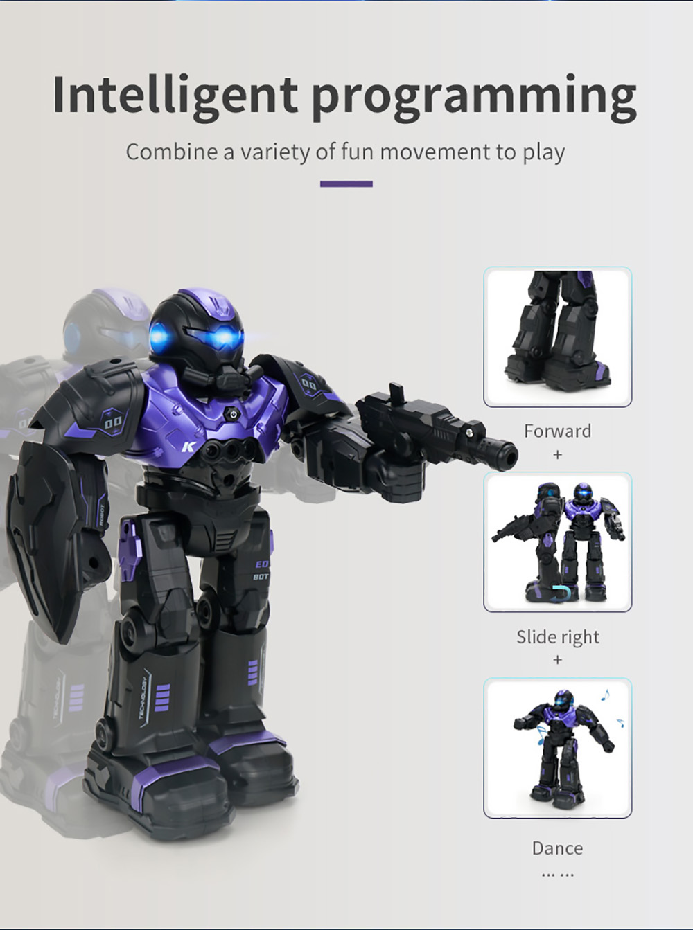 JJRC R20 CADY WILO 2.4G Remote Control Robocop Firing Bullet Programming Robot with Sound Light - Purple