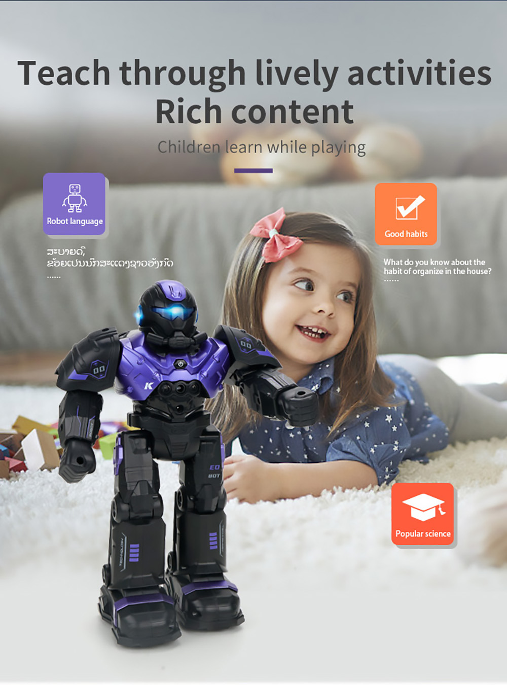 JJRC R20 CADY WILO 2.4G Remote Control Robocop Firing Bullet Programming Robot with Sound Light - Purple