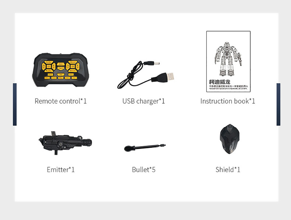JJRC R20 CADY WILO 2.4G Remote Control Robocop Firing Bullet Programming Robot with Sound Light - Yellow