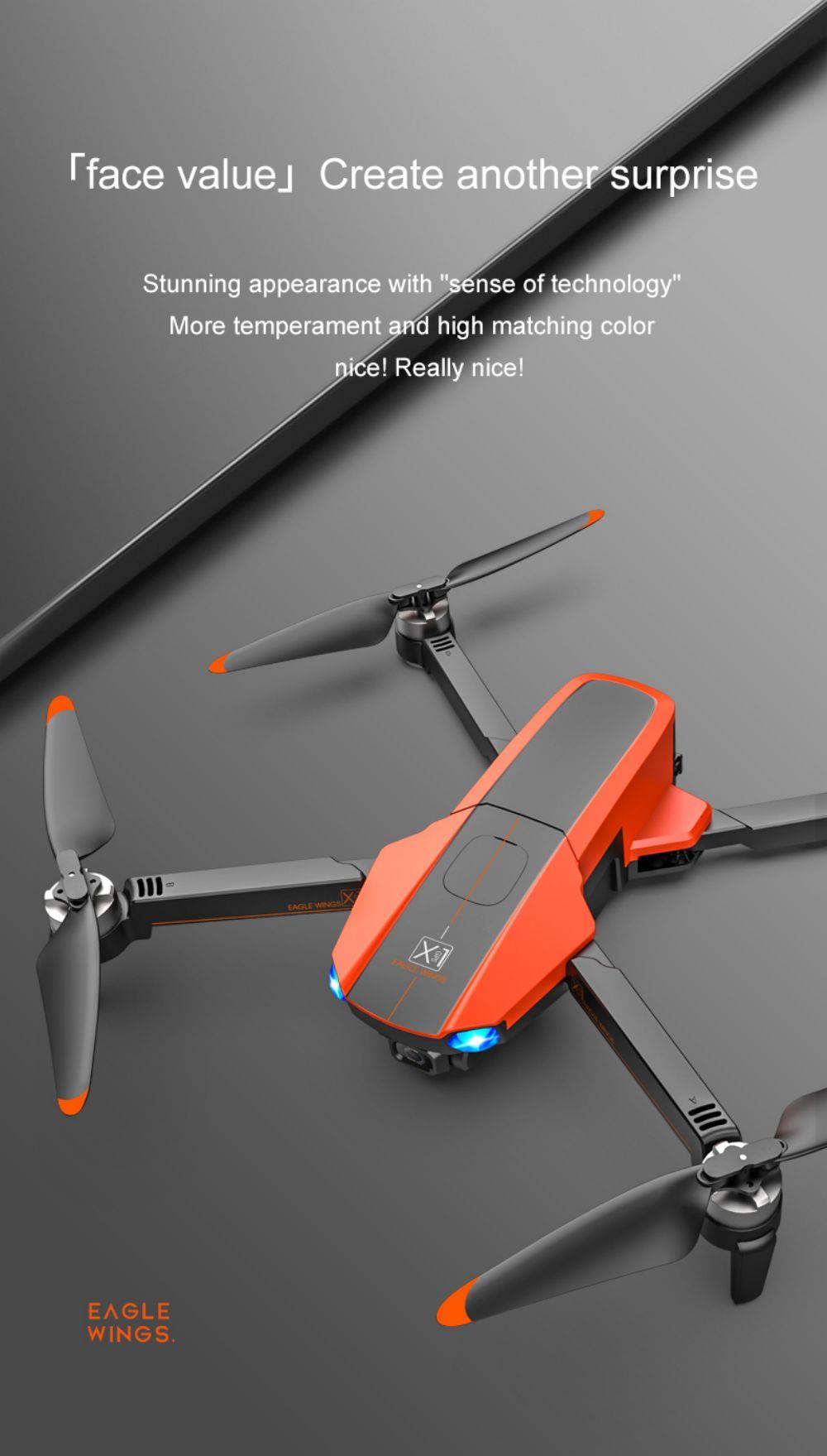 JJRC X22 GPS 5G WiFi FPV RC Drone 1080P HD Camera 3-Axis Gimbal Black & Orange - One Battery