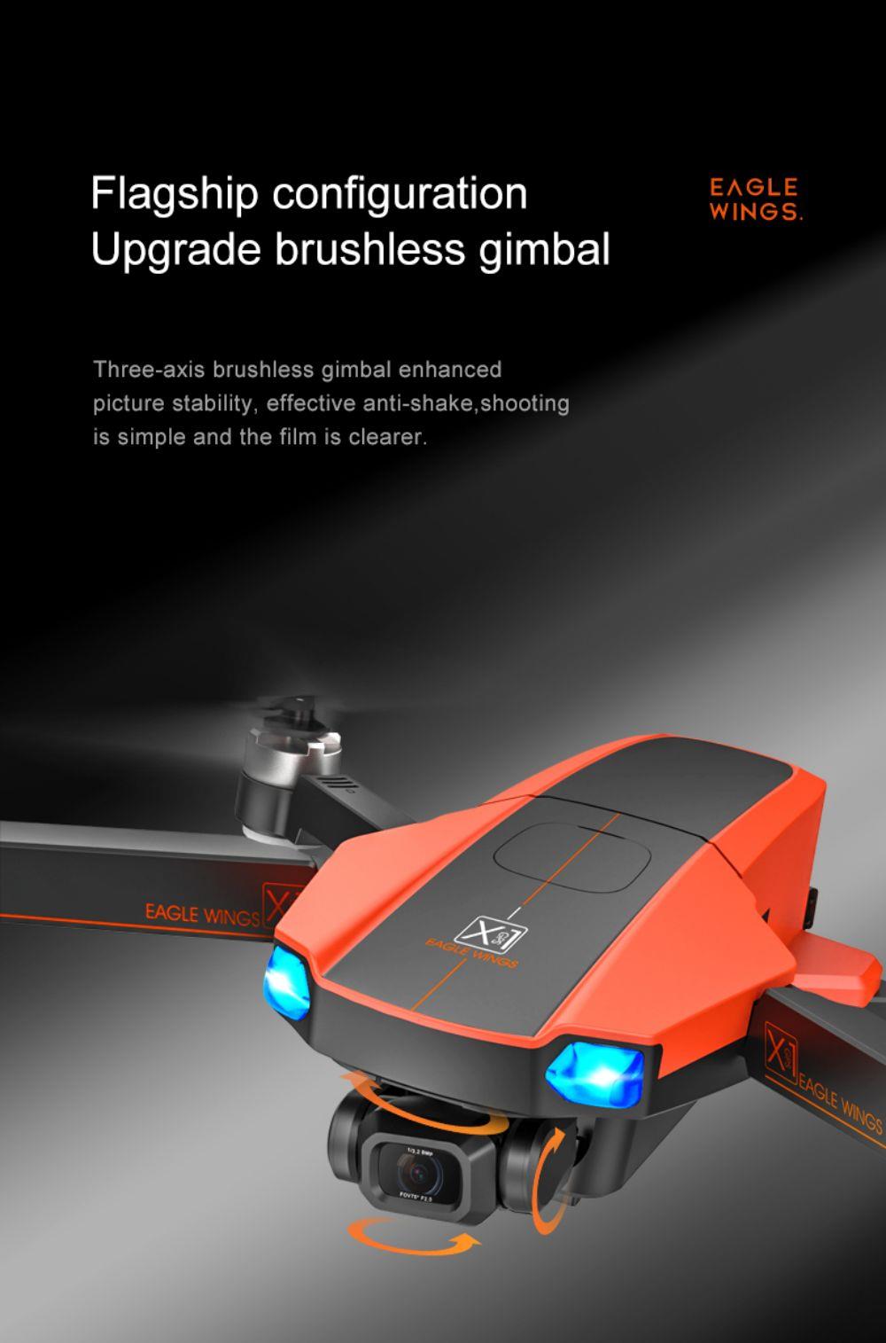 JJRC X22 GPS 5G WiFi FPV RC Drone 1080P HD Camera 3-Axis Gimbal Black & Orange - Three Batteries