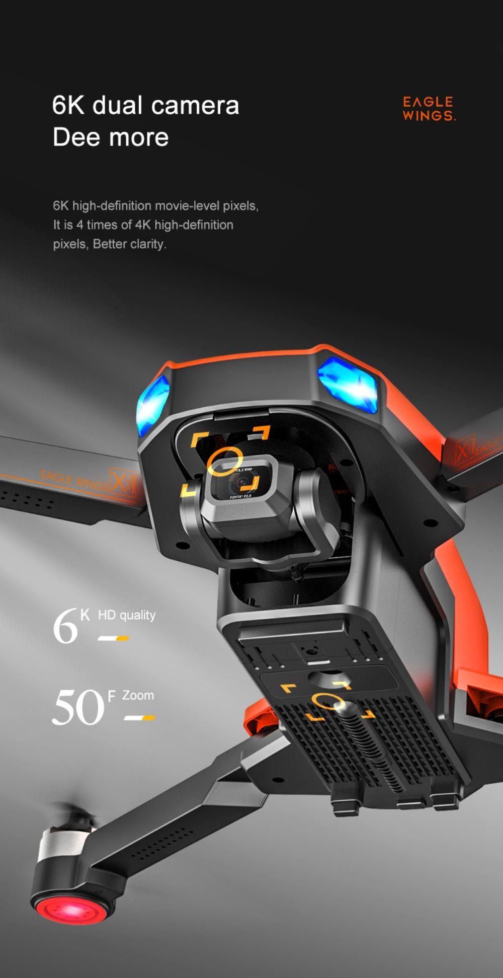 JJRC X22 GPS 5G WiFi FPV RC Drone 1080P HD Camera 3-Axis Gimbal Black & Orange - Three Batteries