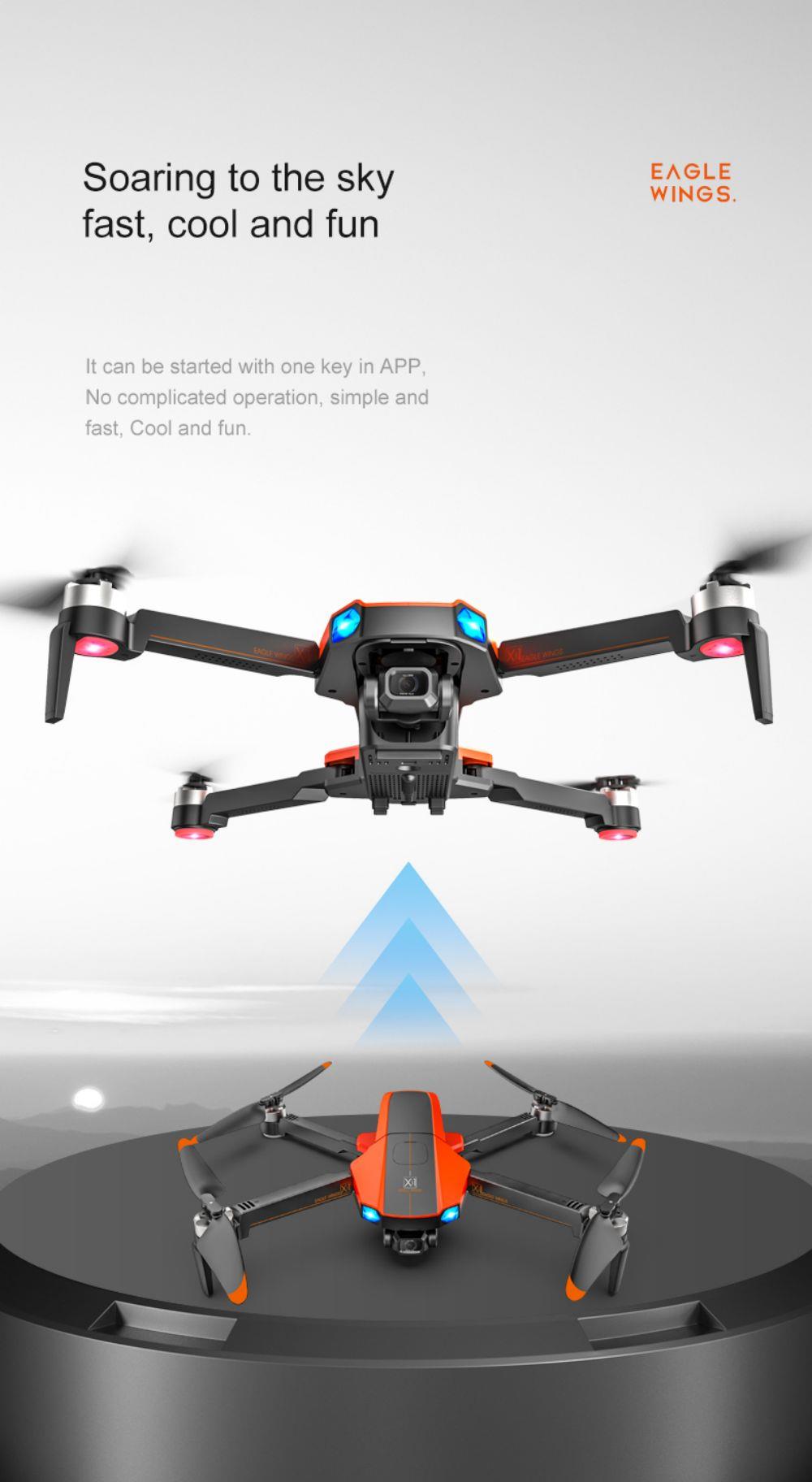 JJRC X22 GPS 5G WiFi FPV RC Drone 1080P HD Camera 3-Axis Gimbal Black & Orange - Three Batteries