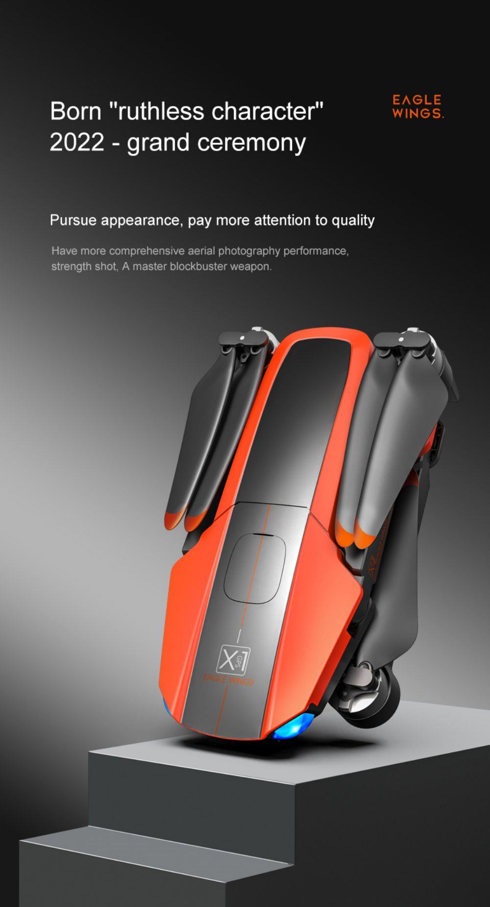 JJRC X22 GPS 5G WiFi FPV RC Drone 1080P HD Camera 3-Axis Gimbal Black & Orange - Three Batteries