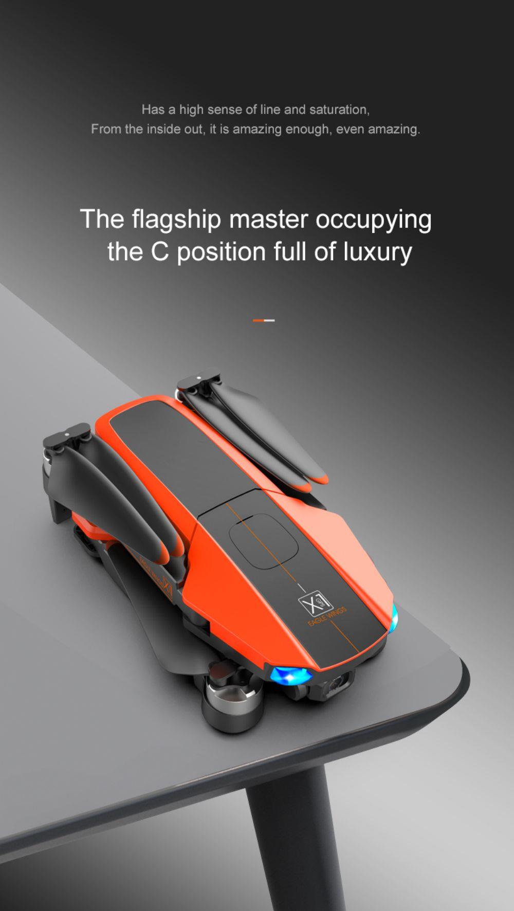 JJRC X22 GPS 5G WiFi FPV RC Drone 1080P HD Camera 3-Axis Gimbal Black & Orange - Three Batteries