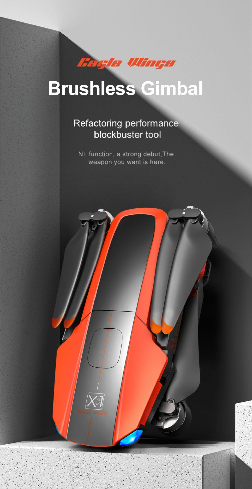 JJRC X22 GPS 5G WiFi FPV RC Drone 1080P HD Camera 3-Axis Gimbal Black & Orange - Two Batteries