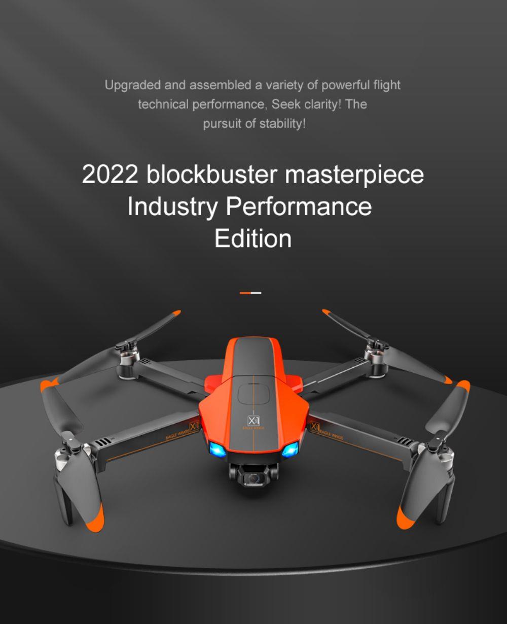 JJRC X22 GPS 5G WiFi FPV RC Drone 1080P HD Camera 3-Axis Gimbal Black & Orange - Two Batteries
