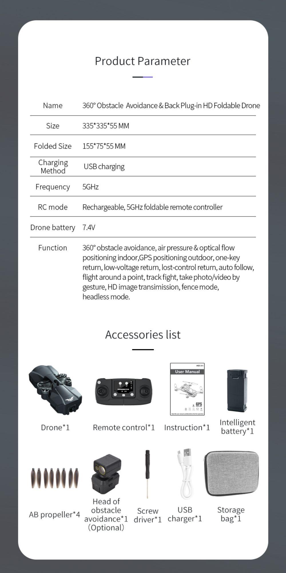 JJRC X23 RC Drone 360 Obstacle Avoidance 5G GPS Positioning 4K Dual Camera - Version A Back Plug-in Design Two Batteries