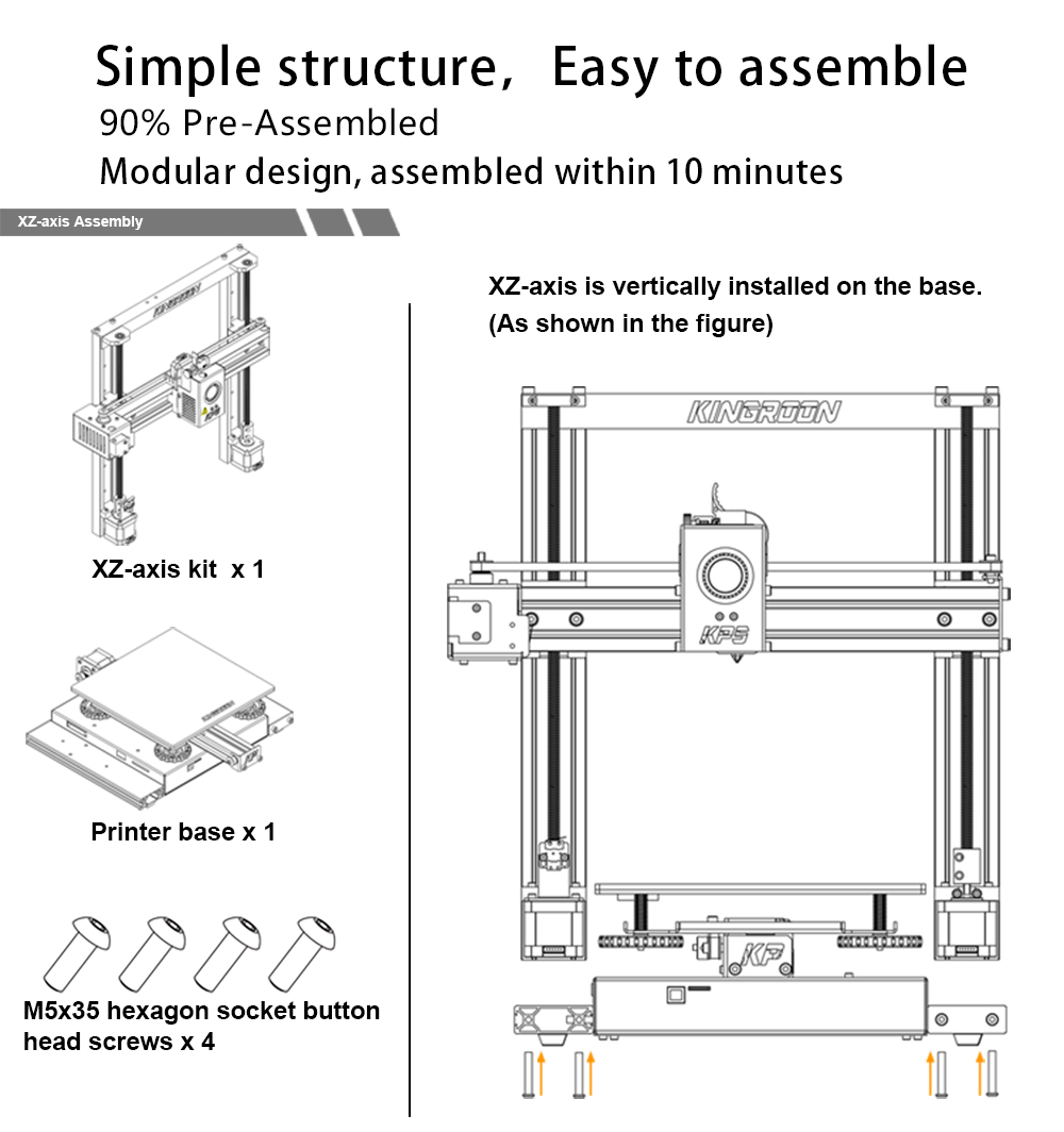 Kingroon KP5L 3D Printer, Titan Extruder, Dual-axis Linear Guide Rails, TMC2225 32-bit Silent Mainboard, Easy Assembly, Filament Detection Sensor, 300x300x330mm