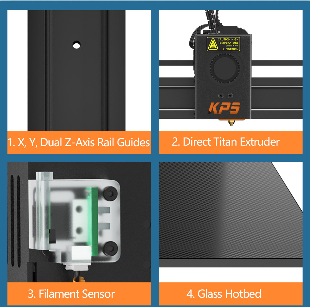 Kingroon KP5L 3D Printer, Titan Extruder, Dual-axis Linear Guide Rails, TMC2225 32-bit Silent Mainboard, Easy Assembly, Filament Detection Sensor, 300x300x330mm