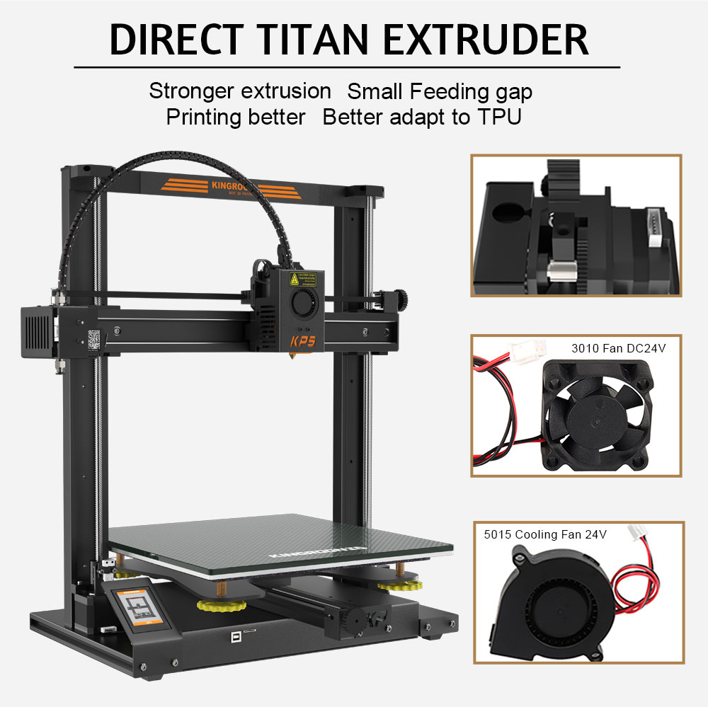 Kingroon KP5L 3D Printer, Titan Extruder, Dual-axis Linear Guide Rails, TMC2225 32-bit Silent Mainboard, Easy Assembly, Filament Detection Sensor, 300x300x330mm