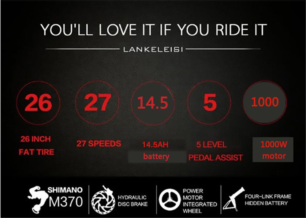 LANKELEISI T750 Plus Big Fork Electric Bike 48V 1000W Motor 14.5Ah Battery 26*4.0'' Fat Tire - Blue 21 LANKELEISI T750 Plus Big Fork Electric Bike 48V 1000W Motor 14.5Ah Battery 26*4.0'' Fat Tire - Blue