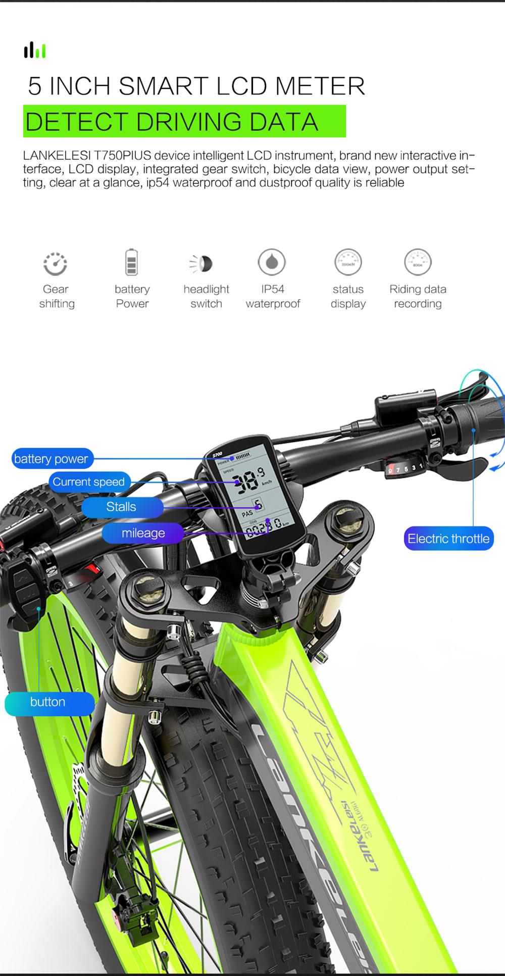 LANKELEISI T750 Plus Big Fork Electric Bike 48V 1000W Motor 14.5Ah Battery 26*4.0'' Fat Tire - Blue 9 LANKELEISI T750 Plus Big Fork Electric Bike 48V 1000W Motor 14.5Ah Battery 26*4.0'' Fat Tire - Blue