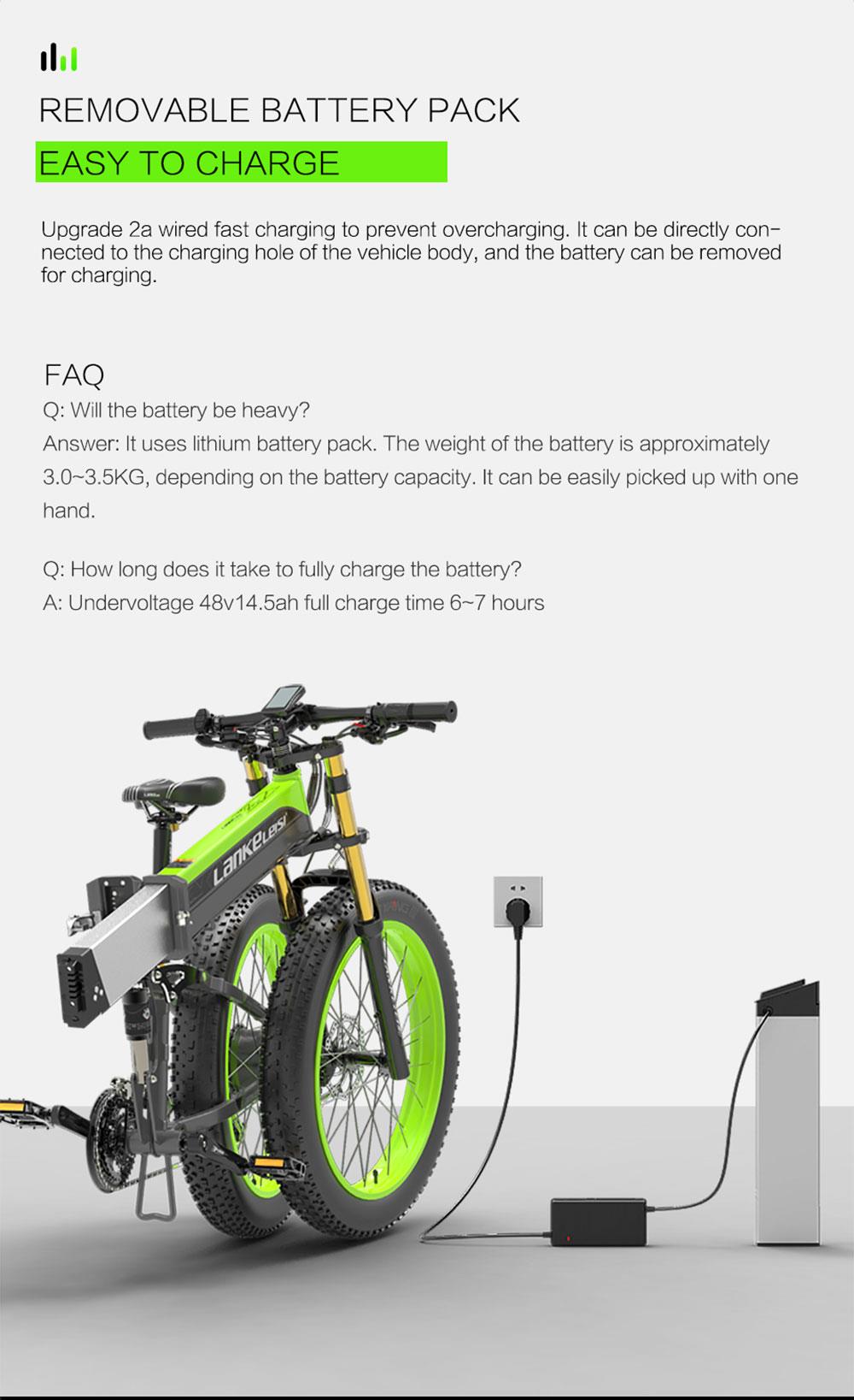 LANKELEISI T750 Plus Big Fork Electric Bike 48V 1000W Motor 14.5Ah Battery 26*4.0'' Fat Tire - Green