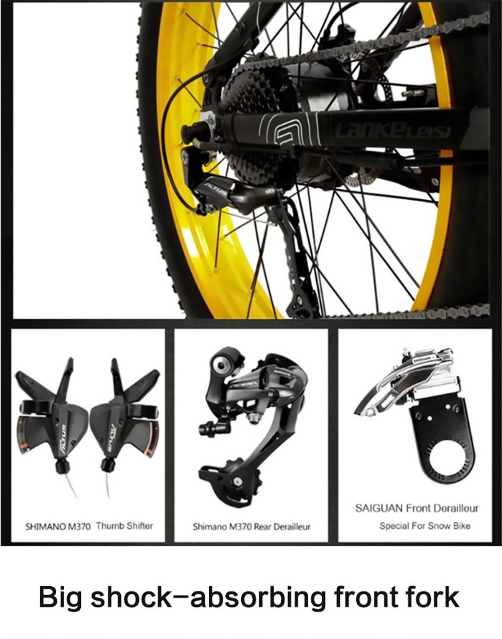 LANKELEISI T750 Plus Big Fork Electric Bike 48V 1000W Motor 14.5Ah Battery 26*4.0'' Fat Tire - Yellow 28 LANKELEISI T750 Plus Big Fork Electric Bike 48V 1000W Motor 14.5Ah Battery 26*4.0'' Fat Tire - Yellow