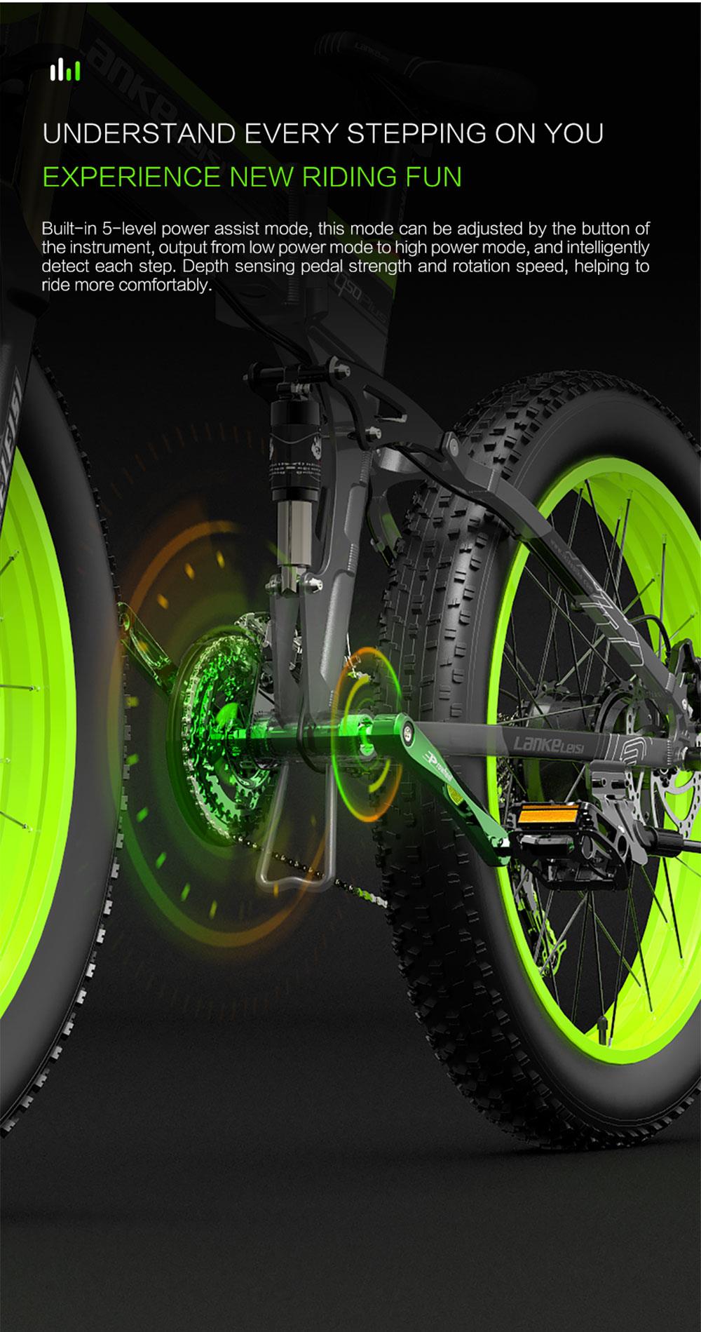 LANKELEISI T750 Plus Big Fork Electric Bike 48V 1000W Motor 14.5Ah Battery 26*4.0'' Fat Tire - Yellow 8 LANKELEISI T750 Plus Big Fork Electric Bike 48V 1000W Motor 14.5Ah Battery 26*4.0'' Fat Tire - Yellow