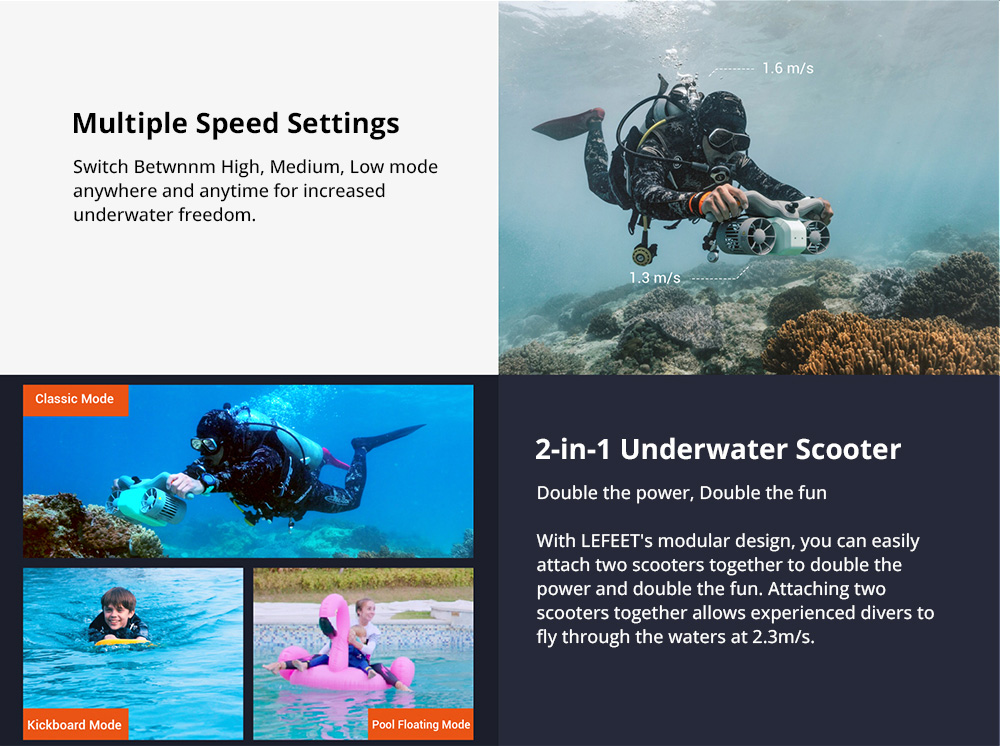 LEFEET S1 PRO Ultimate Modular Water Scooter, Wireless Control, 40 Meters Depth Rating, 6 Modes