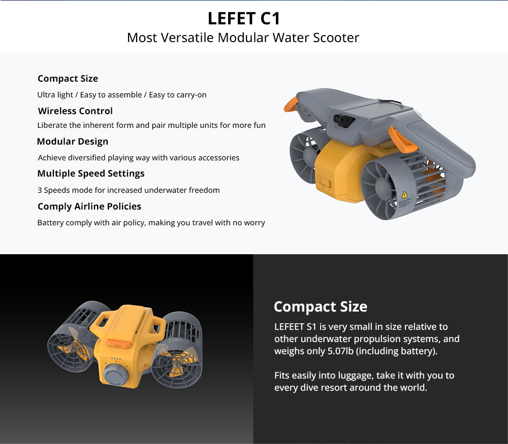 LEFEET S1 PRO Ultimate Modular Water Scooter, Wireless Control, 40 Meters Depth Rating, 6 Modes