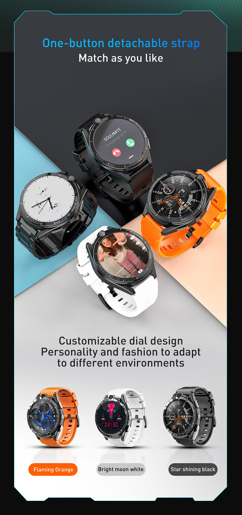 LEMFO LEM16 Smartwatch for Men 4G LTE Watch GPS 6+128GB Memery 1.6'' Screen Android 11 with 900mAh Power Back