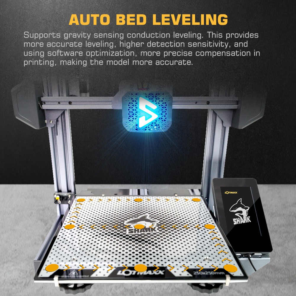 LOTMAXX Shark V3 3D Printer Laser Engraver, Auto Leveling, Dual Extruder, Dual-Color Printing, Glass Build Plate, 235*235*265mm - Grey